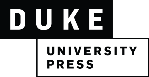 Logo with a black box and white block text in all caps that reads DUKE offset to the left over a white box that has smaller black block text in all capitals and two lines reading University Press